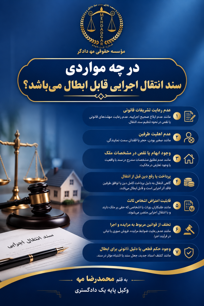 در چه مواردی سند انتقال اجرایی قابل ابطال می باشد؟